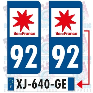 92 HAUTS DE SEINE / 2 STICKERS PLAQUE IMMATRICULATION ILE DE FRANCE - Foto 1 di 7