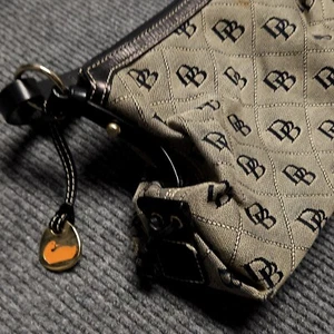 DOONEY & BOURKE SIGNATURE MONOGRAM BLACK GREY EAST/WEST SLOUCH SATCHEL BAG - Picture 1 of 11