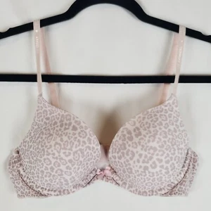 Vintage Victoria's Secret Plunge BH 34B Signatur Baumwolle Logo Träger Leopard gepolstert - Bild 1 von 13
