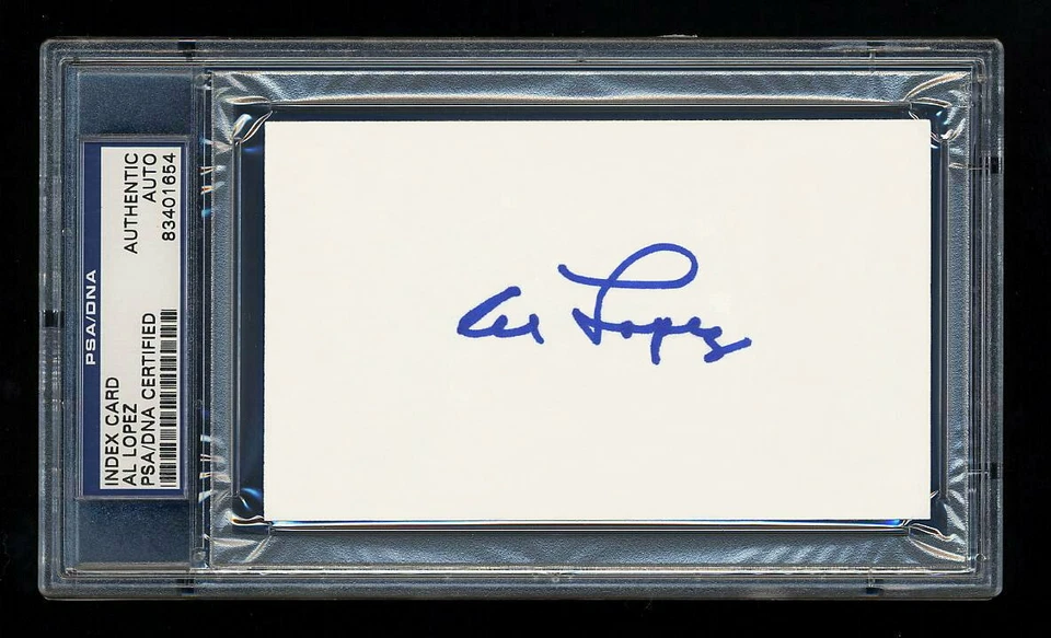 AL LOPEZ SIGNED MINT INDEX CARD PSA/DNA AUTOGRAPHED HOF CLEVELAND INDIANS - Image 1 of 1