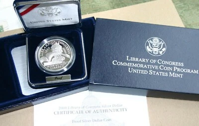 2000 Library of Congress Commemorative US Mint Proof Silver Dollar Coin Box COA - Image 1 of 3