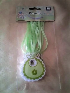 10 Stück Baby Papier Etiketten grün & weiß - Bild 1 von 5