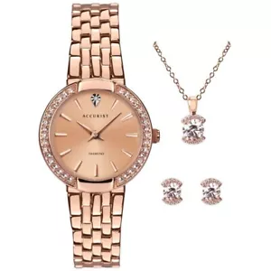 Accurist Rose Gold Real Diamond & Crystal Watch Earring Necklace Set 8375G - Picture 1 of 2