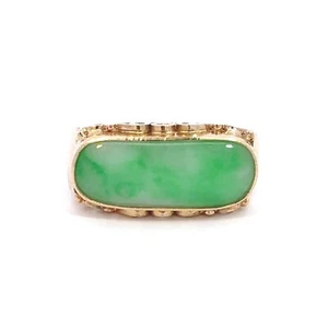 Vintage 18K Yellow Gold Mottled Green Jadeite Jade Ring Size 6 - Picture 1 of 11