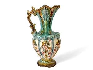 Antique Staffordshire Alhambrian Pottery Majolica Floral Pitcher - Picture 1 of 17