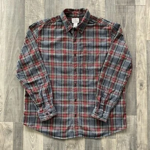LL Bean Scotch Plaid Flannel Shirt Men’s Size Large Trad Fit Grey Stewart 228061 - Picture 1 of 7