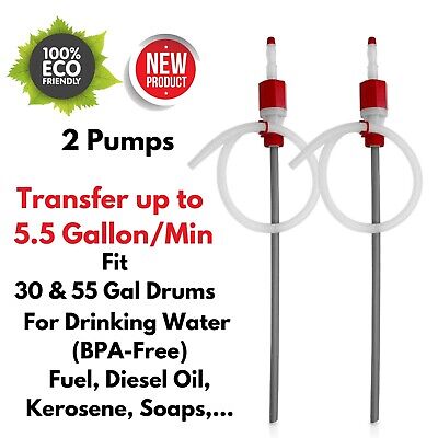 2 Plastic Hand Drum Pumps 30/55 Gal Barrel Drinking Water Fuel Diesel Oil Soaps • 124.64$