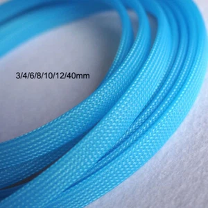 3/4/6/8/10/12/40mm Weave Expandable Braided Cable Sleeving Fluorescent Blue - Picture 1 of 4