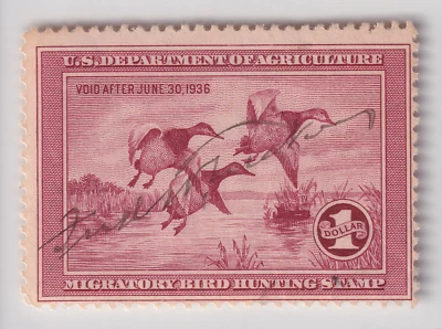 US Scott #RW2 $1 'Canvasback Ducks' Hunting Stamp. Used. Pen Cancel. CV $160 - Image 1 of 2