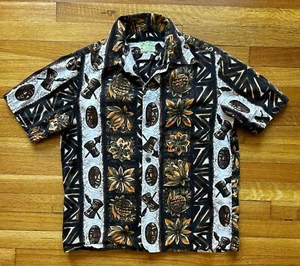 UI-MAIKAI S/S HAWAIIAN SHIRT - MEN'S MEDIUM BROWN, WHITE - TRIBAL MOTIF - Picture 1 of 6