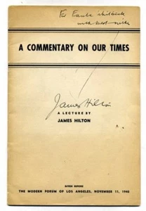 James HILTON Commentary On Our Times 1940 SIGNED - Picture 1 of 1