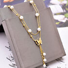 Butterfly Pendant Plated 18K Gold Titanium Steel Tassel Women's Pearl Necklace