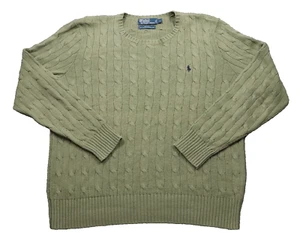 VTG 90s Polo Ralph Lauren 100% Silk Sweater Men's XL Cable Knit Green Pony Logo - Picture 1 of 12