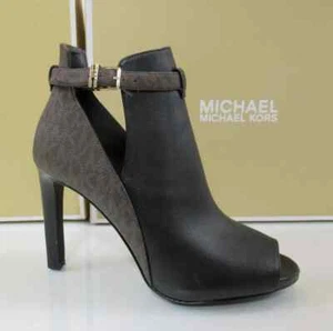 Michael Kors Lawson Open Toe High Heel Buckled Bootie Black / Brown Size 9.5 - Picture 1 of 4