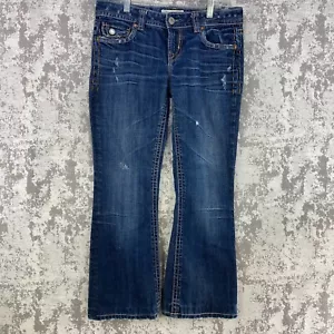 MEK Denim Jeans Damen 29x32 blau mittel gewaschen New York Bootcut Klappe Taschen - Bild 1 von 16