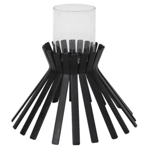 Willow & Silk Metal Slatted Black Sticks Candle Holder Home/Table Decor 23x21cm - Picture 1 of 4