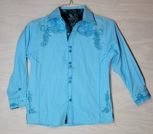 Lamasini Boys Size 6 Western Shirt Long Sleeve Embroidered Rhinestones Blue  - Picture 1 of 12
