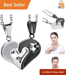 Stainless Steel Matching Heart Pendant Necklace for Couples - 22-Inch Chains - Picture 1 of 8