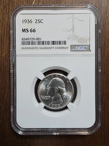Blast White 1936 25C Washington Silver Quarter MS66 NGC - Picture 1 of 4
