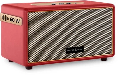 BENNETT & ROSS Retro Vintage Bluetooth Lautsprecher Leder Optik drahtlos Stereo MP3 USB AUX Rot
