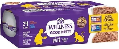 Paquete de variedad de paté de comida húmeda para gatos Wellness Good Kitty, 3 oz, 24 unidades Foto 1 de 4