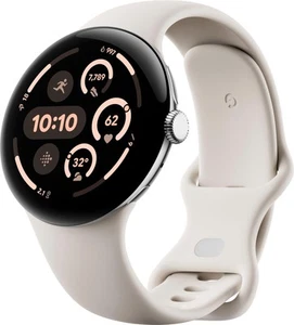 Google Pixel Watch 3 45 mm Silver Case Porcelain Band Wi-Fi Excellent Condition - Zdjęcie 1 z 4