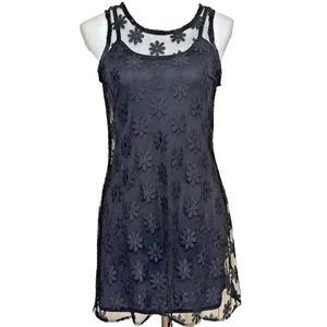 90s Y2K Womens Daisy Mesh Overlay Sheer Slip Dress Size S Coquette Grunge Retro - Picture 1 of 10