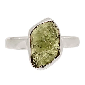 Natural Genuine Czech Moldavite 925 Sterling Silver Ring Jewelry s.7 ALLR-32370 - Picture 1 of 1