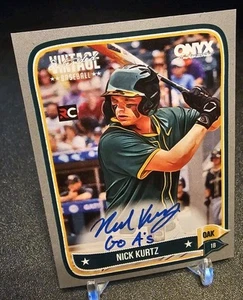 NICK KURTZ - 2024 Onyx Vintage Baseball - INSCRIPTION - Blue Ink - A's - SSP - Picture 1 of 2
