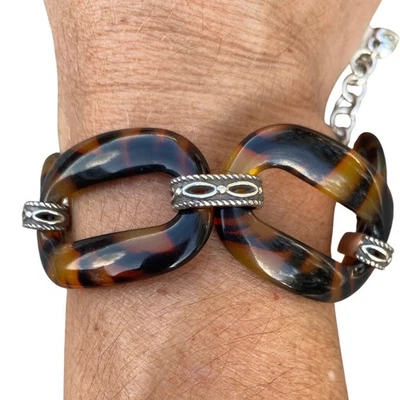 Novo Bracelete Brighton Desert Sky Tortoise Shell Link Fecho Tom Prata - Imagem 1 de 4