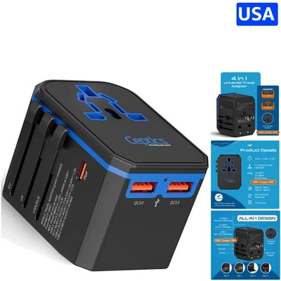 Adaptador Internacional 4 en 1 - Incluye Puertos PD 30W USB-C y Doble USB-A Foto 1 de 4