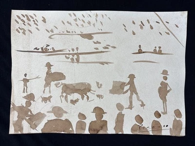 Pablo Picasso (Handmade) Drawing mixed media on paper signed & stamped - Image 1 of 2