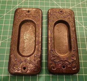 Antique Pocket Door Sash Pull Handle Recessed Ornate Pair - JJ - Picture 1 of 7