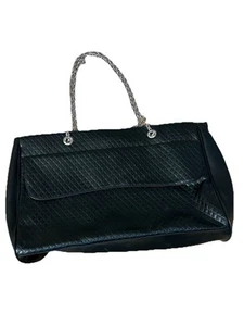 Lancome Black Tote Bag Purse  Rectangular Metal Handles Mid Size Classy - Picture 1 of 3