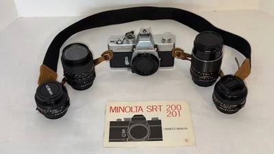 Minolta SRT201 Camera w Strap, 50 f/1.7, 50 f/2, 135 f/2.8, and 28-70 f/3.5-4.5 - Image 1 of 4