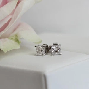 2.00 Ct Lab Created Grown Diamond Stud Earring Princess Cut IGI 950 Platinum - Picture 1 of 8