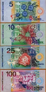 Suriname 5 10 25 100 500 1000 GULDEN P-146 147 148 149 150 151 Set 2000 UNC NOTE - Picture 1 of 9