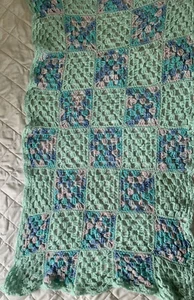 Granny Squares Crocheted Lap Blanket Afghan Throw Light Aqua Blue Violet 50 x 30 - Picture 1 of 3