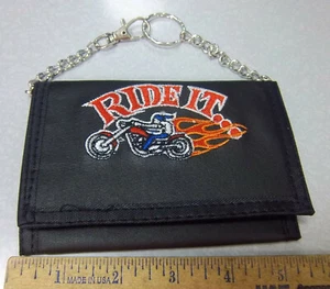Neue Geldbörse mit Kette, Ride It Motorrad Stickerei, Klettverschluss - Bild 1 von 4