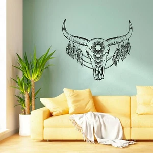 Feather Skull Head Boho Bohemian Accent Wall Sticker Vinyl Art Decal Room Home - Picture 1 of 6