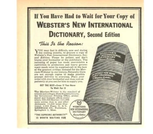 Webster's New International Dictionary Second Edition 1944 WWII Era Print Ad - Picture 1 of 1