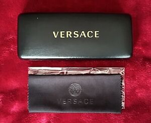 VERSACE BLACK HARD SHELL GLASSES CASE WITH LENS CLOTH.