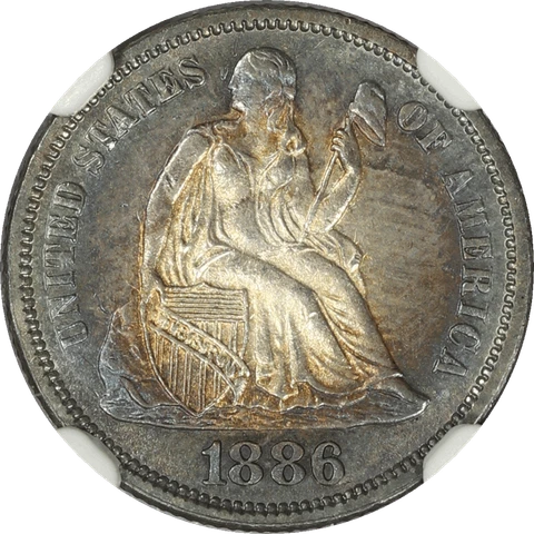 1886 Seated Liberty Dime 10c, Choice Uncirculated - Old Original Album Toning Cover