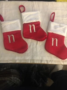 INITIAL MONOGRAMMED “n” MINI STOCKINGS 7" 3 PIECES NEW WITH TAGS - Picture 1 of 3
