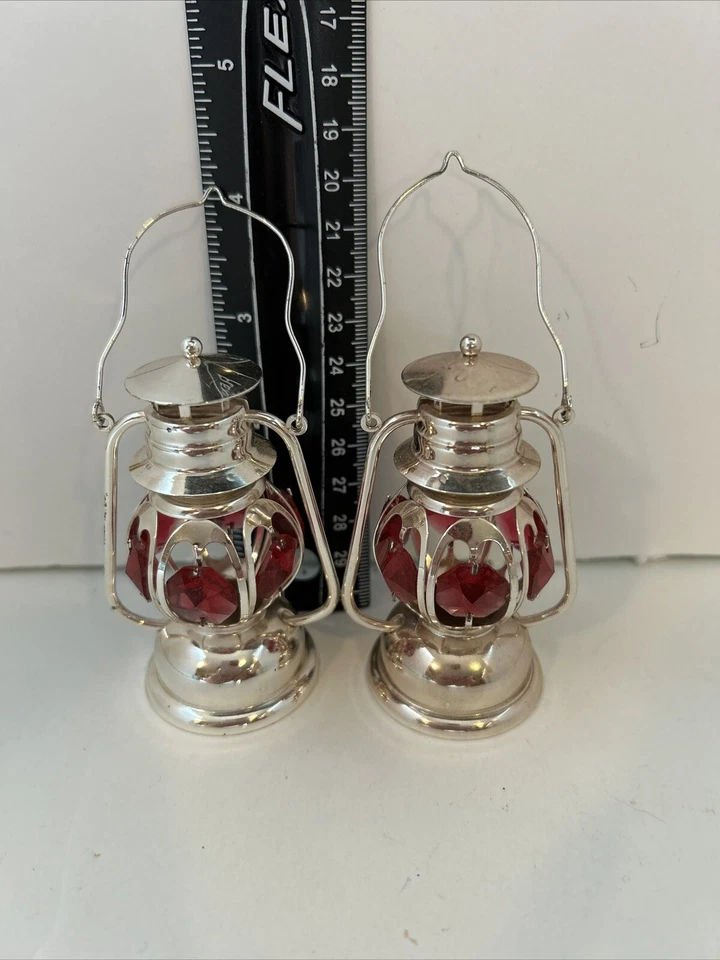 ¿Cristal de Swarovski?? Estatuilla linterna adorno plateado raro difícil de encontrar par rosa Foto 1 de 1