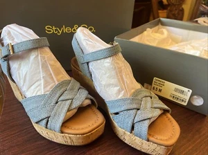 Style & Co Shoe Sandal Cerres Espadrille Wedge Blue Denim Jean 3" 6.5 M $69 NIB - Picture 1 of 11