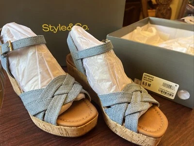 Style & Co Shoe Sandal Cerres Espadrille Wedge Blue Denim Jean 3" 6.5 M $69 NIB - Image 1 of 4
