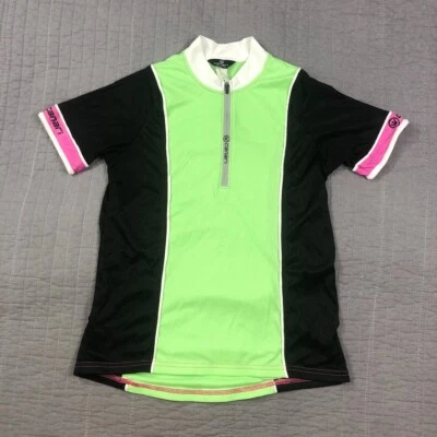 Canari 骑行衬衫女式 XL 黑色绿色口袋四分之一拉链自行车美国 — 第 1/4 张图片