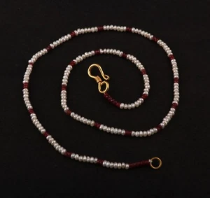 Collar de cuentas de rondelle de rubí natural con cuentas de perlas de 3-4 mm 24" pulgadas - Imagen 1 de 4