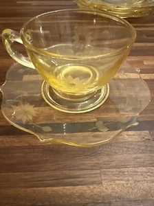 Vintage Lancaster Topaz Yellow Flat Cup & Saucer Set Jubilee Pattern - Picture 1 of 5